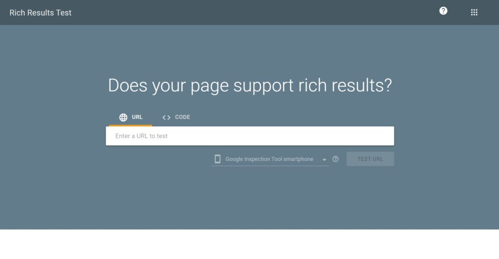 Screenshot of the top part of the Rich Results Test website, showcasing the interface and key features of the Rich Results tool.